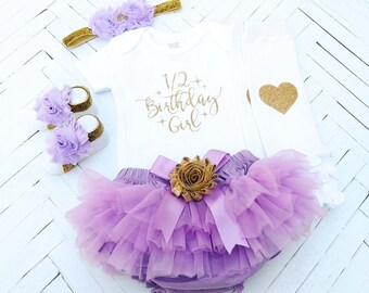 6 Month Photo Outfit, 1/2 Birthday Girl Outfit, Half Birthday Outfit Girl, 6 Months Birthday, Half way to one, Cake Smash, Lavender Tutu