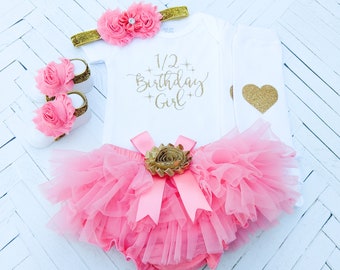 Half Birthday Outfit Girl, 1/2 Birthday Girl Outfit, 6 Months Birthday, Half way to one, Cake Smash Outfit, 6 Month Photo Outfit, Coral Tutu