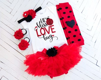 Lil Miss Love Bug Baby Girl Outfit, Red & Black Bodysuit Photo Prop, Red Tutu Bloomer, Baby Gift Set, Little Ladybug Polka Dot, Valentines