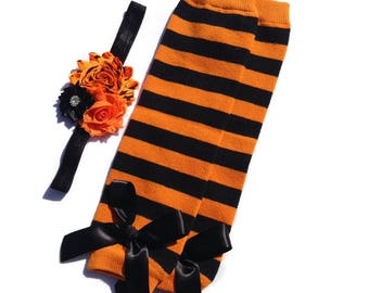 halloween collection orange and black stripe leg warmers shabby chic headband baby legwarmers fall leggings halloween leg warmers