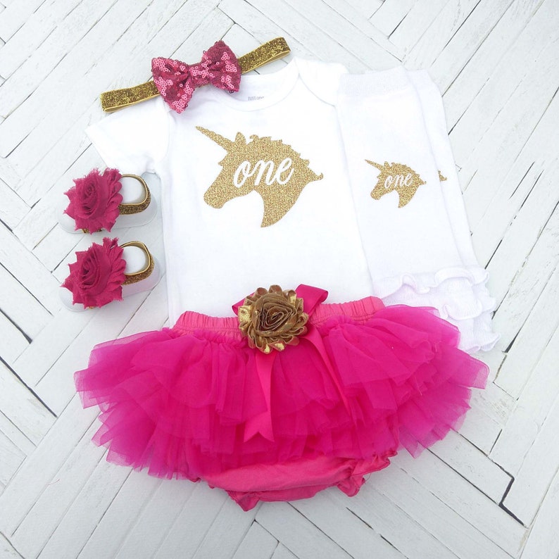 Fuchsia Tutu Bloomer Photo Prop Cake Smash First Birthday Bodysuit Hot Pink and Gold Unicorn Birthday Outfit 1st Birthday Girl Outfit
