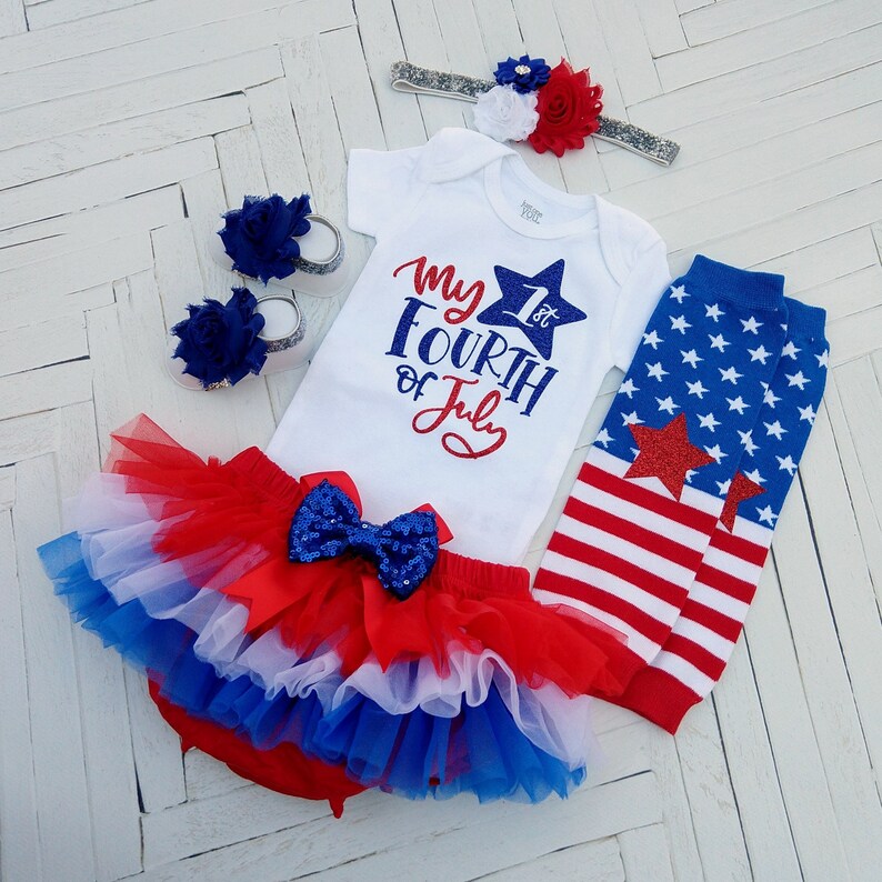 My 1st Fourth of July Outfit Red White and Blue Baby Girl Etsy