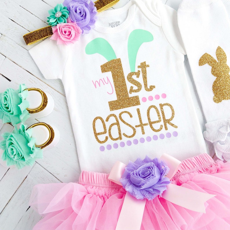 My 1st Easter Baby Girl Outfit Pink Bunny First Easter Set Etsy