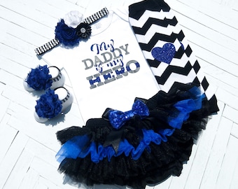 Baby Police Outfit, My Daddy is my Hero Outfit, Thin Blue Line, Back the Blue Outfit, Baby Photo Prop, Baby Girl Outfit