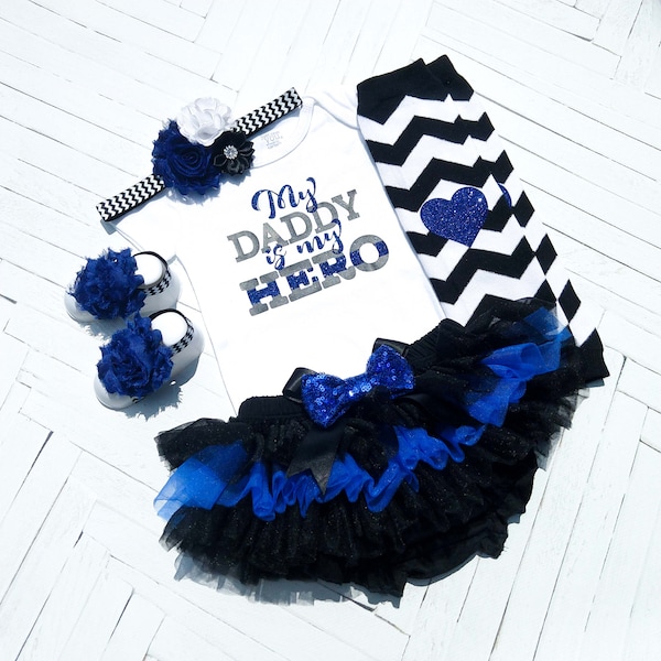 Baby Police Outfit, My Daddy is my Hero Outfit, Thin Blue Line, Back the Blue Outfit, Baby Photo Prop, Baby Girl Outfit