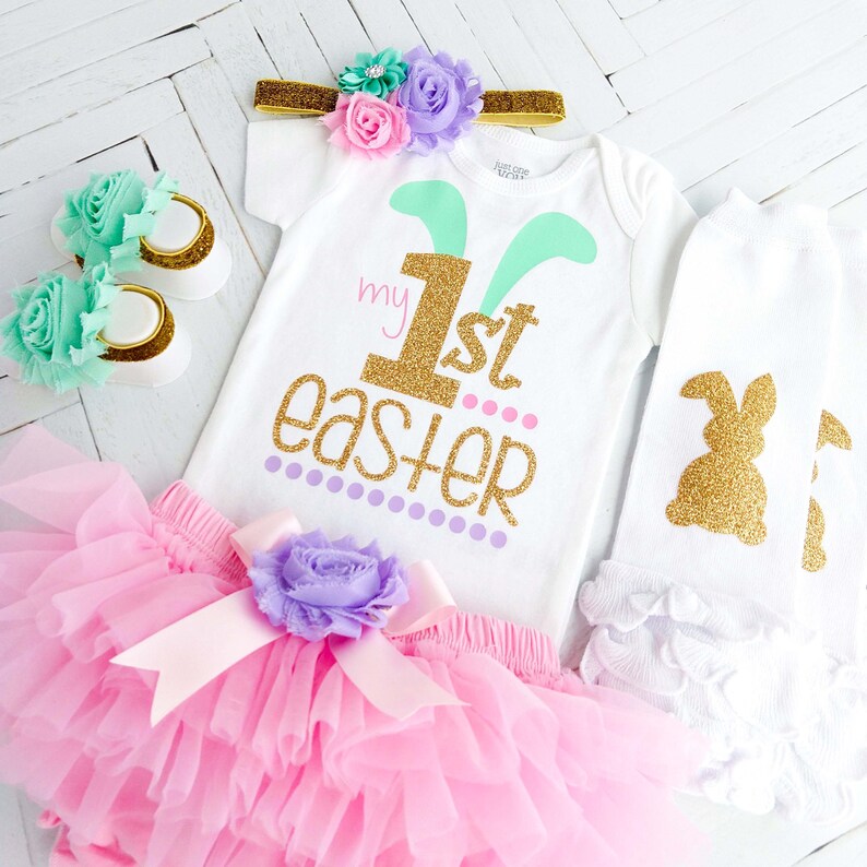 My 1st Easter Baby Girl Outfit Pink Bunny First Easter Set Etsy