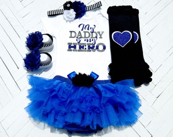 My Daddy is my Hero Outfit, Baby Police Outfit, Thin Blue Line, Back the Blue Outfit, Baby Photo Prop, Baby Girl Outfit