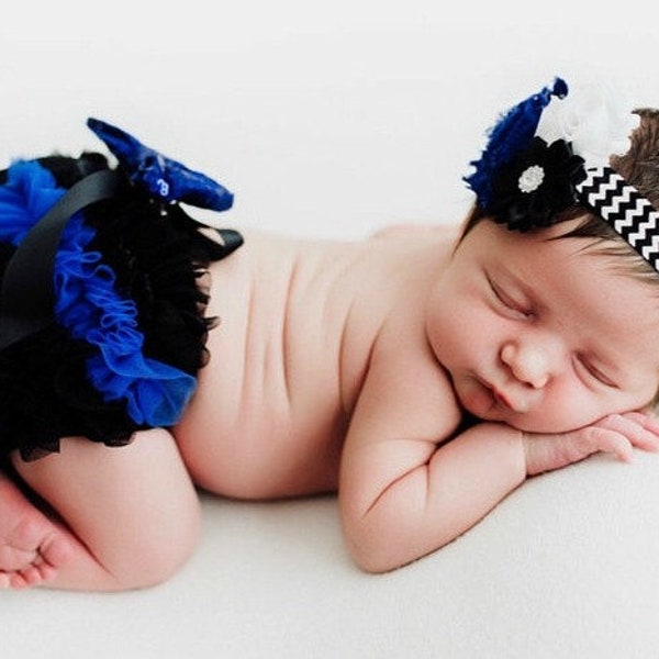 Baby Bloomer Set, Black and Blue Bloomer and Headband, Baby Girl Police Outfit, Thin Blue Line, Back the Blue Outfit, Newborn Photo Prop