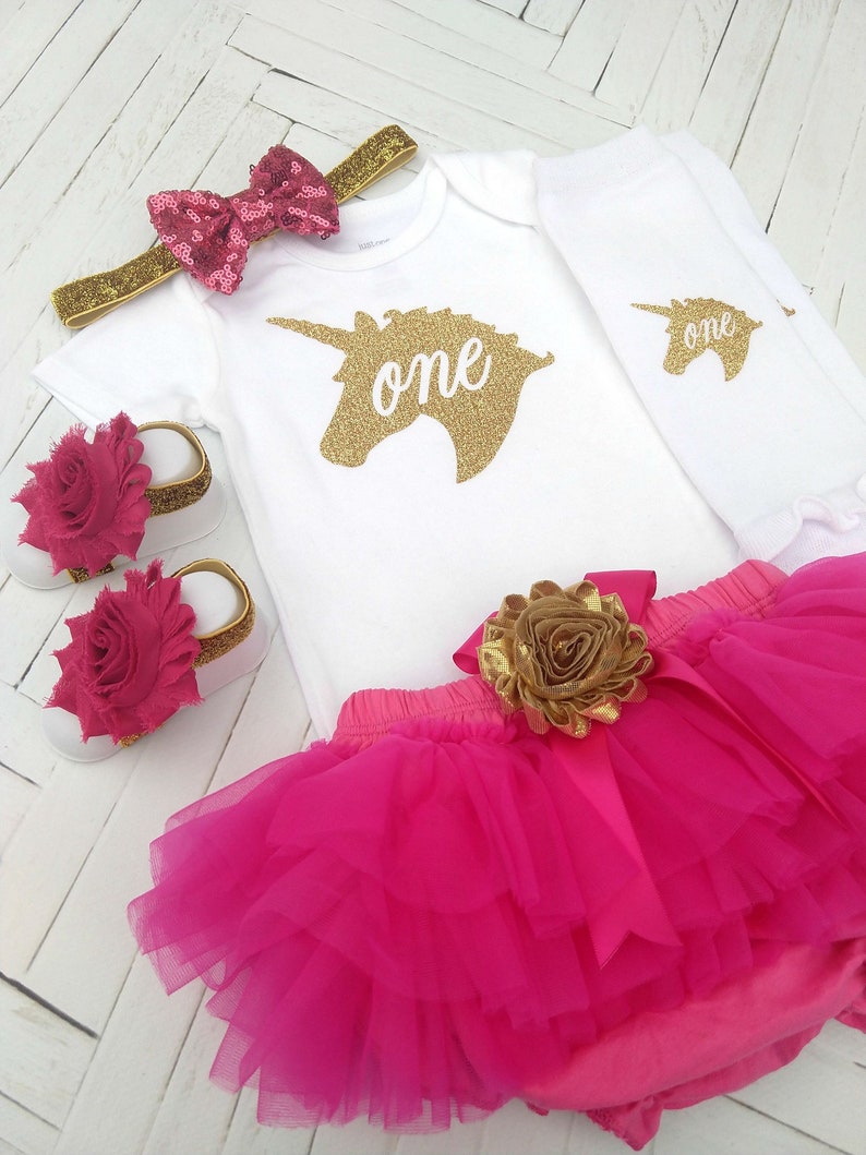 Fuchsia Tutu Bloomer Photo Prop Cake Smash First Birthday Bodysuit Hot Pink and Gold Unicorn Birthday Outfit 1st Birthday Girl Outfit