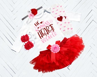 Lil Miss Heart Breaker Baby Girl Valentine's Outfit, Red and Pink Bodysuit, Valentine's Day Photo Prop, Baby Shower Gift, Red Tutu Bloomer