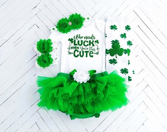 St. Patrick's Day Outfit, St Patricks Day Baby Bodysuit, Baby Girl Photo Prop, Baby Girl Outfit, Green Tutu Bloomer, Shamrock Legging,Clover