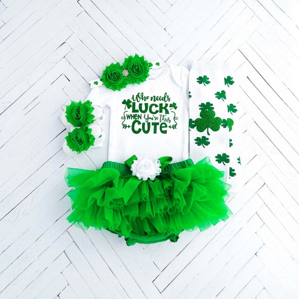 St. Patrick's Day Outfit, St Patricks Day Baby Bodysuit, Baby Girl Photo Prop, Baby Girl Outfit, Green Tutu Bloomer, Shamrock Legging,Clover