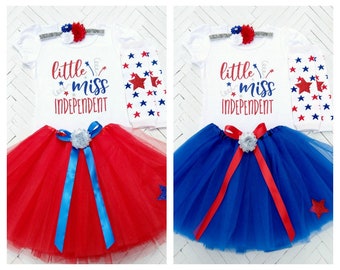 Girls 4th of July Outfit, Little Miss Independent Outfit, Red White and Blue 4th of July Outfit, Patriotic Girl Tutu, Independence Day