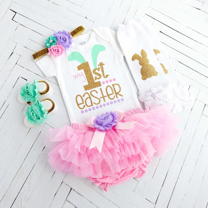 My 1st Easter Baby Girl Outfit Pink Bunny First Easter Set Etsy