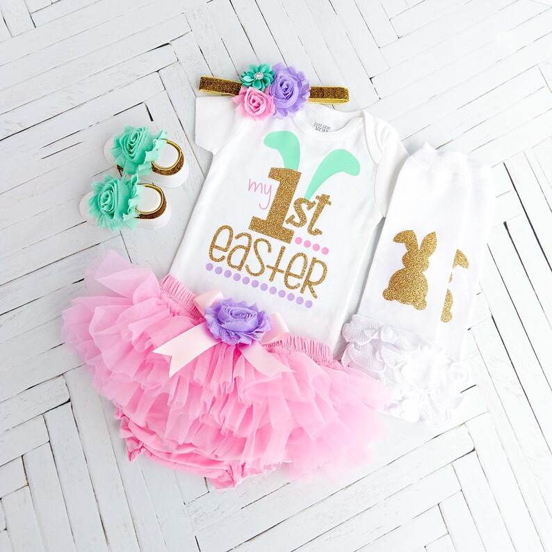 My 1st Easter Baby Girl Outfit Pink Bunny First Easter Set Etsy