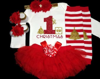 Baby Girl Christmas Outfit, First Christmas Bodysuit, CHRISTMAS COLLECTION, 1st Christmas, Red Tutu Bloomer, Christmas Infant Outfits