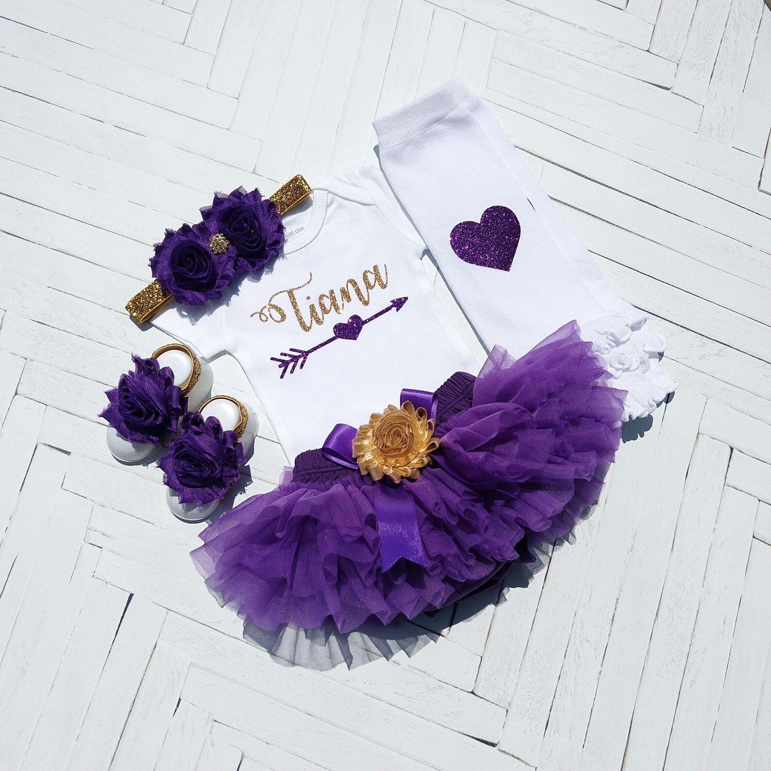 Personalized Baby Girl Outfit Purple and Gold Newborn Set Etsy
