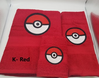 Pokemon - Embroidered Towels - Pick Your Size of Set & Towel Color - Bath Sheet, Bath Towel, Hand Towel Washcloth - Free Shipping