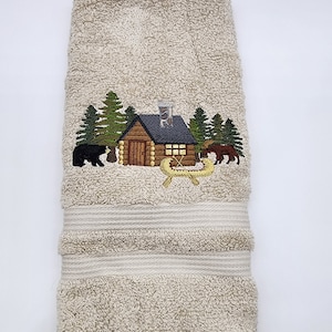 Cabin Scene - Embroidered Hand Towels - Order One or More