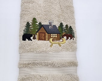 Cabin Scene - Embroidered Hand Towels - Order One or More