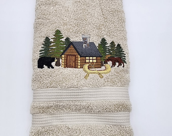 Featured listing image: Cabin Scene - Embroidered Hand Towels - Order One or More