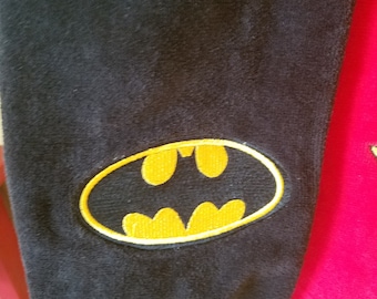 In Stock - Ready To Ship - Batman on Black - Embroidered Golf Towel - Tri-Fold - Grommet - Hook - Free Shipping