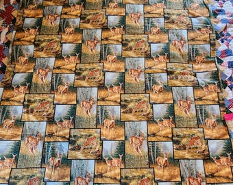 Deer Patchwork Quilt with Prairie Point Edge - 43" by 44"