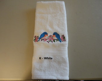 Blue Bird - Embroidered Hand Towels - Face Towel - Order One or More - Choice of Towel Color