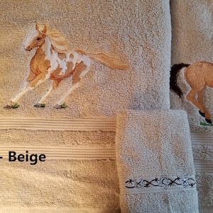 Brown Horse Embroidered Towels - Choose Towel Color & Set Size - Bath Sheet, Bath Towel, Hand Towel and Washcloth