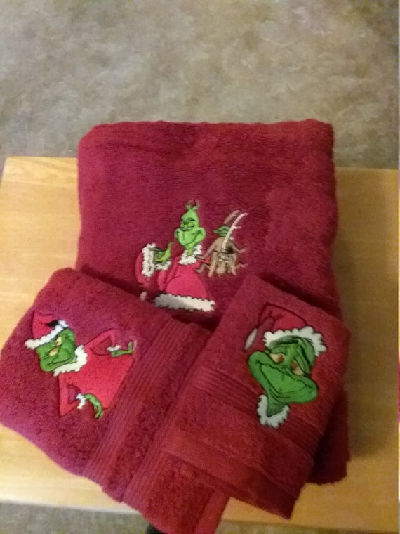 The Mean Grinch Embroidered Velour Hand Towel Red Towel