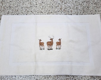 Deer Trio on Ivory Embroidered Bath Mat - Embroidered Directly on Bath Mat - Free Shipping