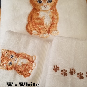 Kitten - Embroidered Towels - Order Set or Individually - Pick Color of Towel - Bath Sheet, Bath Towel, Hand Towel and Washcloth