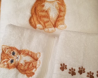 Kitten - Embroidered Towels - Order Set or Individually - Pick Color of Towel - Bath Sheet, Bath Towel, Hand Towel and Washcloth