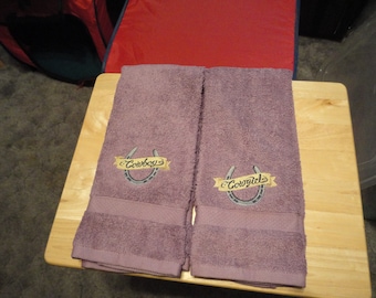 Cowboy and/or Cowgirl - Pair or Individual - Embroidered Hand Towels - Free Shipping