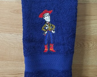 Toy Story - Woodie on Navy Blue - Embroidered Hand Towel - In Stock - Ready To Ship