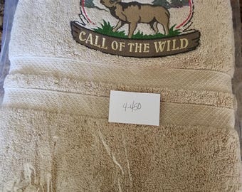 Call of the Wild on Beige Embroidered Bath Towel - Ready To Ship