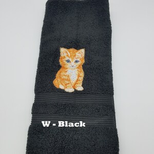 Kitten - Embroidered Hand Towels - Choose Towel Color - Order One or More - Bathroom Decor - Face Towel - Decorated Towel