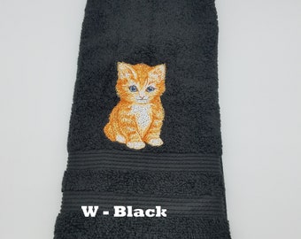 Kitten - Embroidered Hand Towels - Choose Towel Color - Order One or More - Bathroom Decor - Face Towel - Decorated Towel - Free Shipping