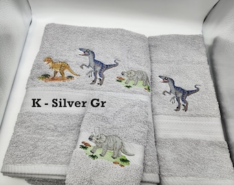 Dinosaurs Raptor -  Raptor - T-Rex - Triceratops - Embroidered Towels - Pick Your Size of Set & Towel Color