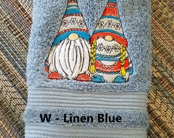 Embroidered Hand Towel - Hippy Gnomes - Face Towel - Bathroom Decoration - Order One or More - FREE SHIPPING