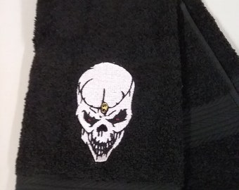Skull - Embroidered Hand Towels - Face Towel - Decorated Towel - Order One or More - Choice of Towel Color