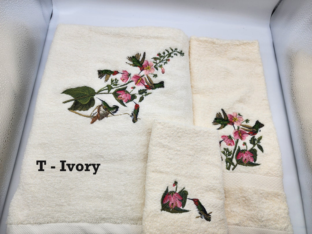 Hummingbirds Embroidered Towels Order Individually or Sets Pick Your Color of Towel Bath Sheet
