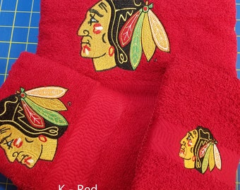 Chicago Blackhawks - Embroidered Towels - Bath Towel, Hand Towel and Washcloth - Order Set or Individually - Free Shipping