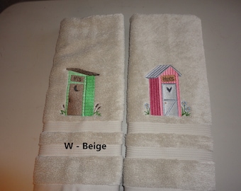 Outhouses * His & Hers Outhouses * Embroidered His/Her Hand Towels * Order as Set or Individually * Free Shipping