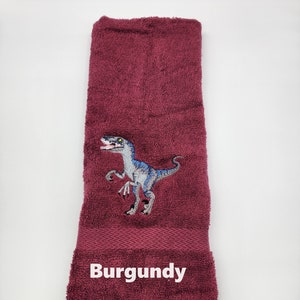 Dinosaur - Raptor  - Embroidered Hand Towel - Face Towel - Prehistoric - One One or More - Choice of Towel Color