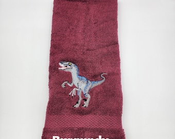 Dinosaur - Raptor  - Embroidered Hand Towel - Face Towel - Prehistoric - One One or More - Choice of Towel Color