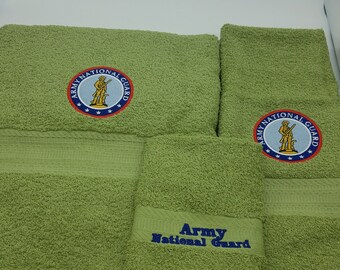 In Stock - Ready To Ship - Army National Guard - 3 Piece Embroidered Towel Set - Bath Towel, Hand Towel and Washcloth - Free Shipping