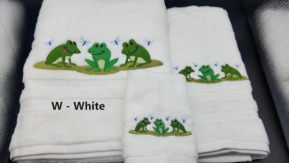 Frog Trio Embroidered Towels Pick Color of Towel Individual or Set Bath Sheet Bath Towel Hand Towel and Washcloth FREE SHIPPING Etsy