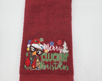 Merry Cluckin Christmas - Embroidered Hand Towel - In Stock - Ready To Ship