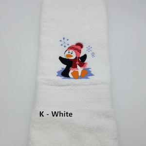 Penguin - Embroidered Hand Towels - Face Towel - Winter Hand Towel - Order One or More - Bathroom Decoration